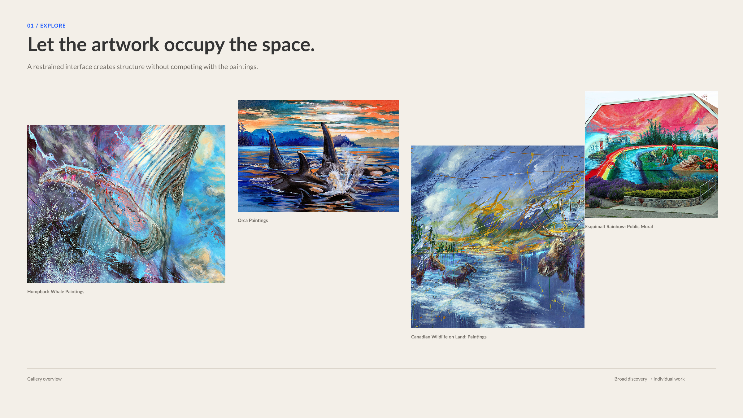 An editorial gallery composition showing four Kris Friesen projects at varied scales.